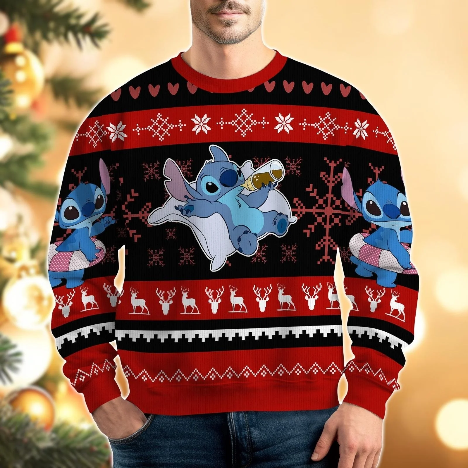 الخريف/الشتاء سلسلة ديزني عيد الميلاد غرزة الكرتون 3D المطبوعة الكبار والأطفال جولة الرقبة هوديي أزياء الوالدين ملابس الطفل #4