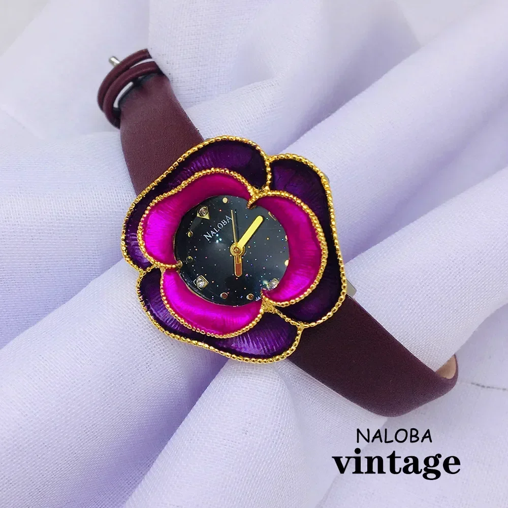 

2024 new women's watch retro quartz shell dial Valentine's gift surprise new design jewelry flower Genuine Leather lady