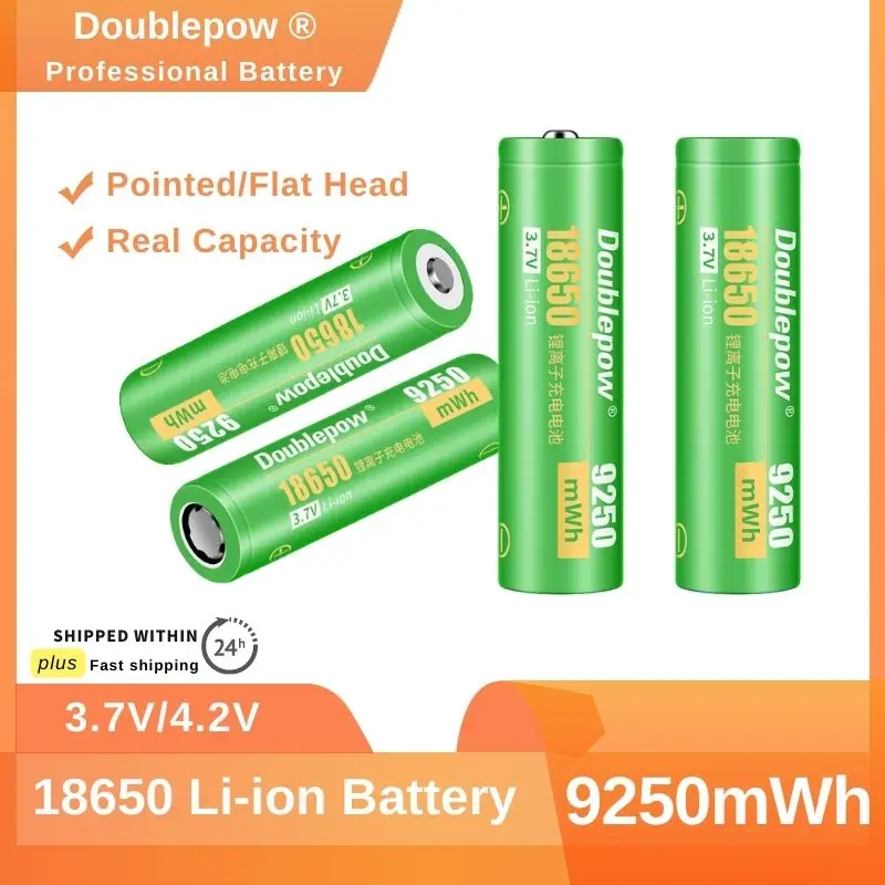 

Doublepow 100% New Original 18650 Lithium Battery 3.7V 9250mWh High Capacity Rechargeable Batteries for Flashlight Power Bank