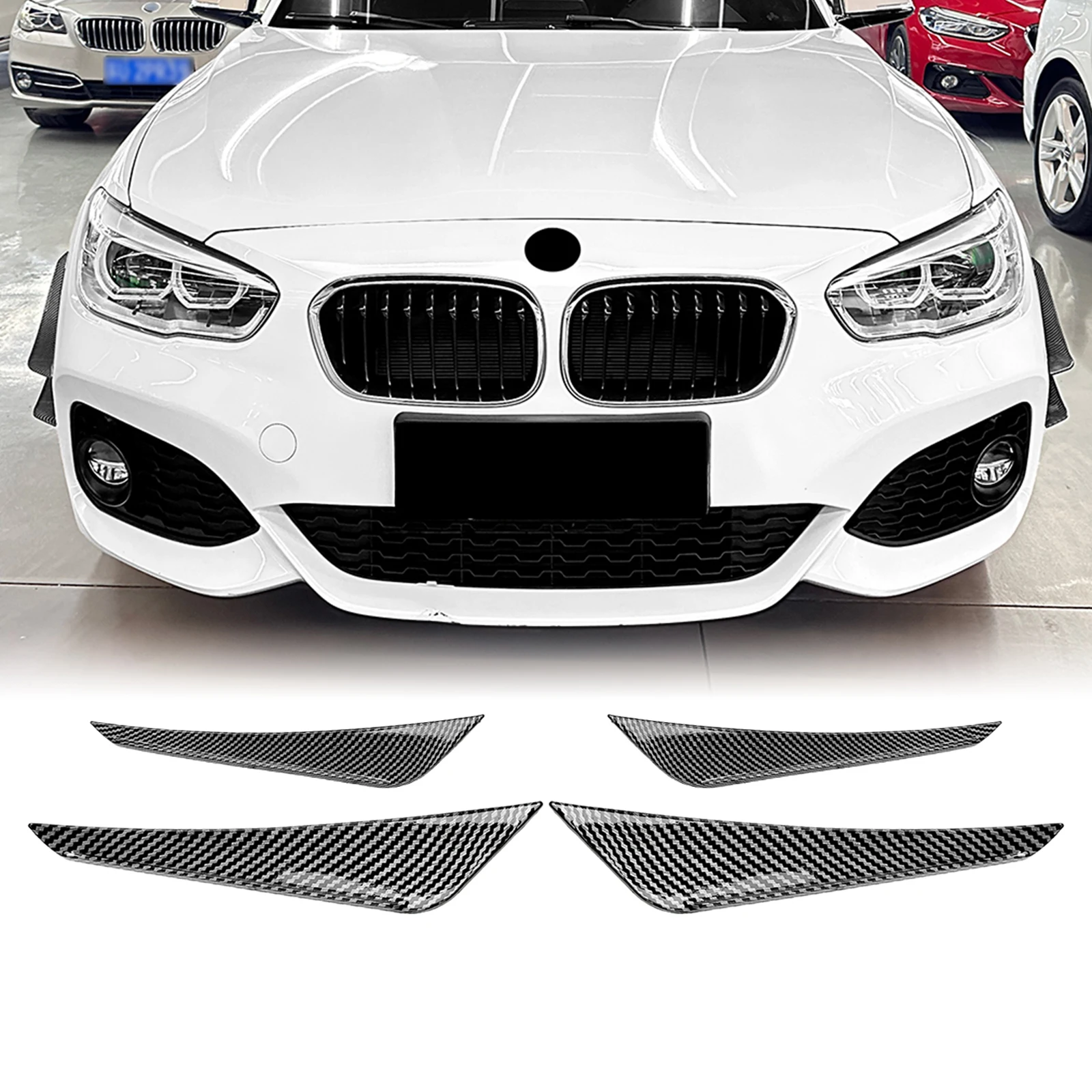 

Front Bumper Side Air Vent Trim For BMW 1 Series F20 F21 M Sport 2015-2019 Carbon Fiber Look/Gloss Black Spoiler Cover Canards