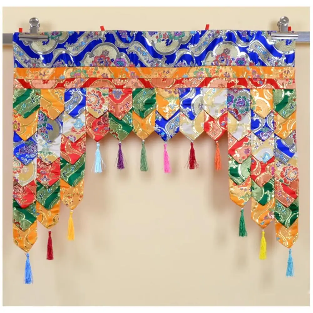100cm Tibetan Buddhist Colorful Tassel Hanging Curtain Brocade Altar Wall Mantle Spiritual Temple Wall Curtain with Tassels