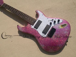 7 Strings Dark Pink Electric Guitar Color Flash Body Rosewood Fingerboard Locked Tuners Active Battery White Pearl Pickguard