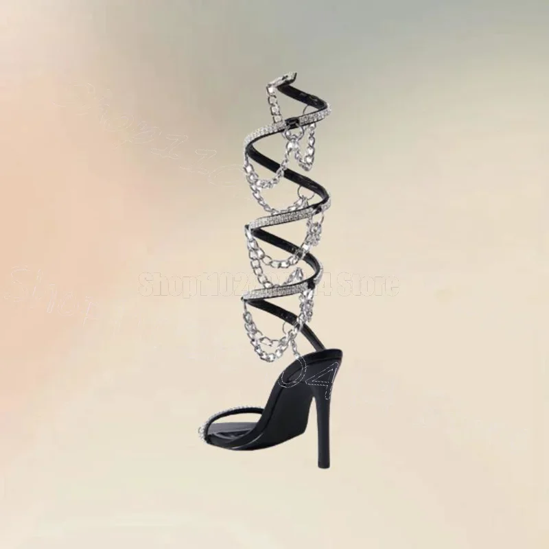 

Silver Chain Crystal Open Toe Twine Sandals Slip On Women Shoes Thin High Heels Fashion Party Banquet 2026 Zapatos Para Mujere