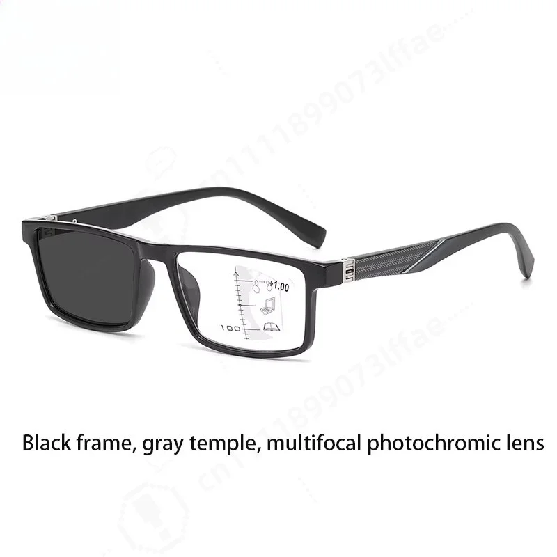 Progressive Multifocal Photochromic Reading Glasses, Anti‑Blue Light HD Lenses, Square Frame Presbyopia Eyewear for Square Face