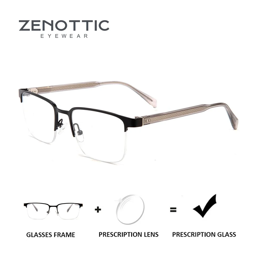 

ZENOTTIC металлические прямоугольные очки по рецепту мужские полурамные оптические очки для близорукости с рецептом