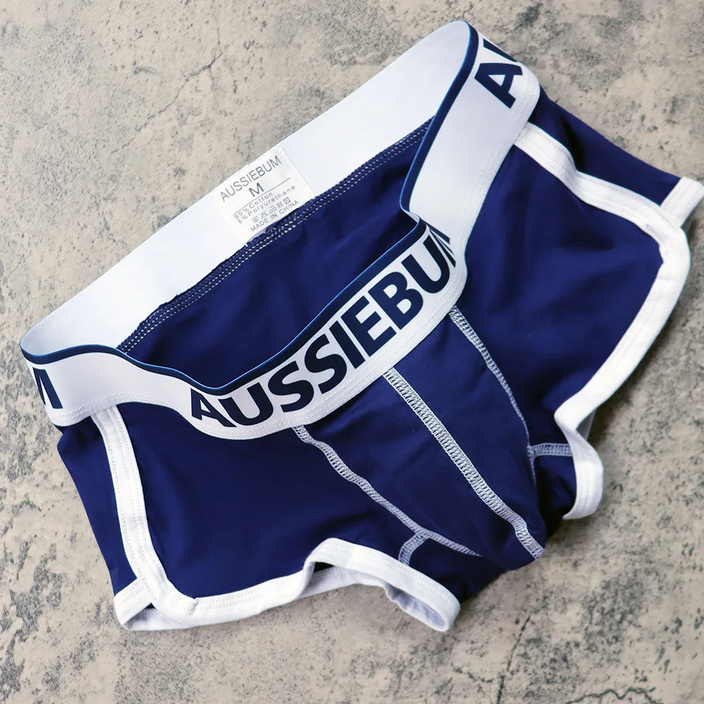 AUSSIRBUM men\'s boxers Fashion trend Preppy cotton U convex design underwear preppy Youth stretch jockstrap shorts