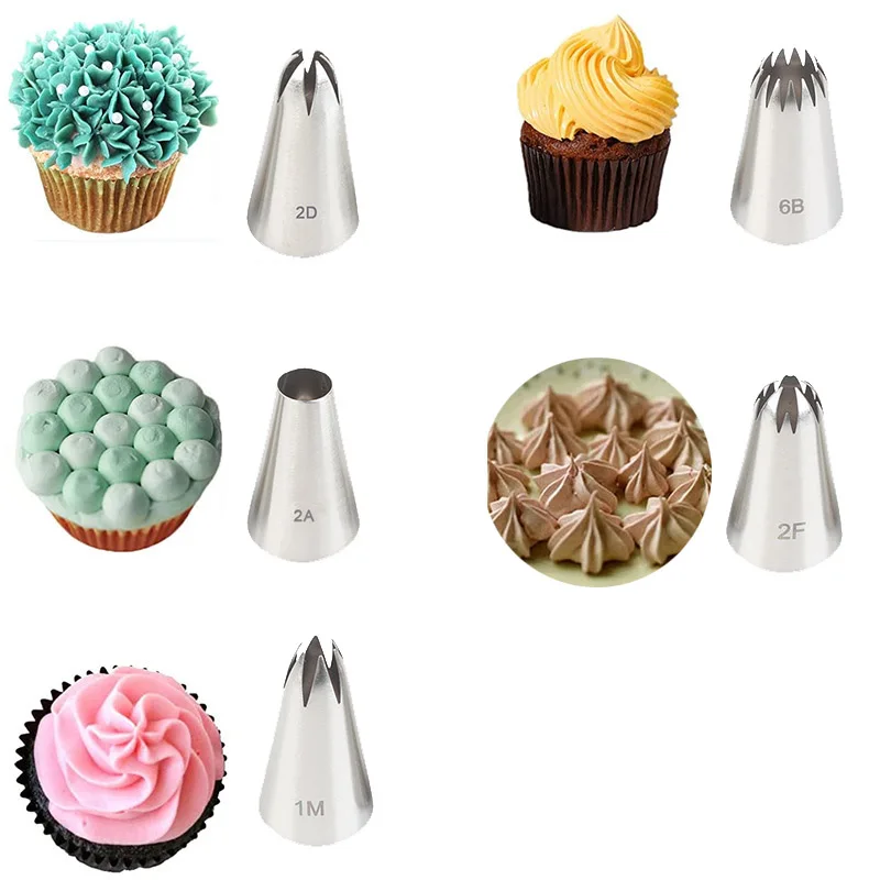 5pcs Piping Pastry Nozzles Set, medium Stainless Steel Icing  Cream Cake Piping Tips For Dessert Biscuit Cup Cake, Kitchen  bake