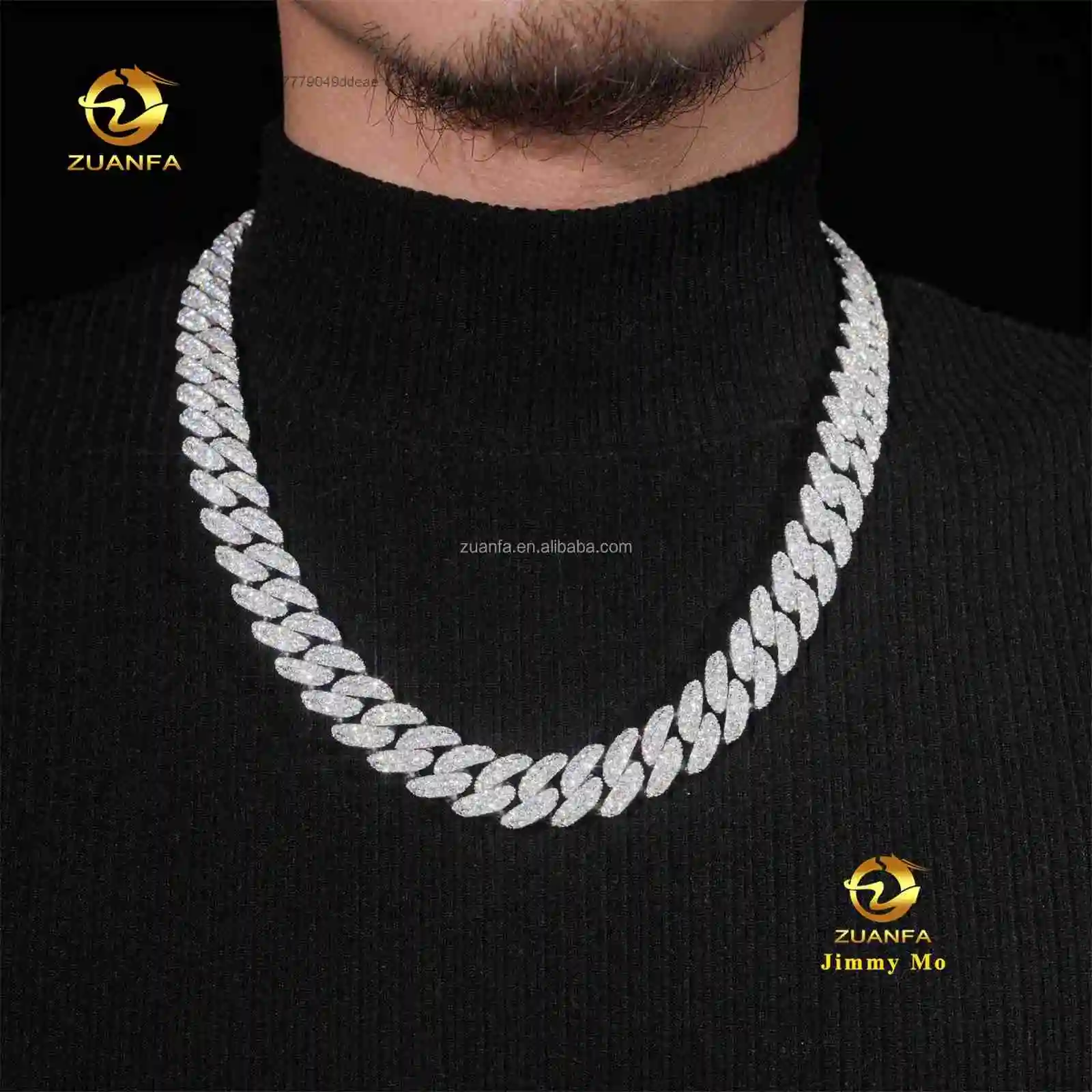 Luxury Customized Rapper Jewelry 16mm Prong Setting GRA 925 Silver Iced Out Hip Hop Moissanite Diamond Miami Cuban Link Chain..