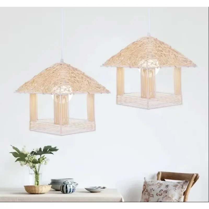 Romantic Pastoral Rattan Small Shed Chandelier Creative Bird Cage Artistic Personality Restaurant Bar Tatami Lamp