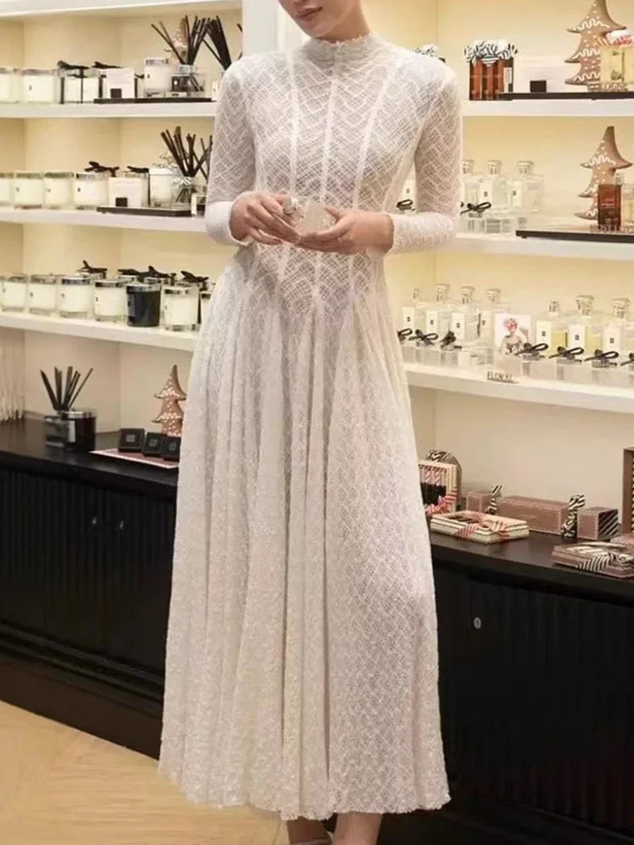 eleganti-abiti-lunghi-in-rete-traforata-per-donne-con-colletto-alto-maniche-lunghe-e-vita-alta-snellente