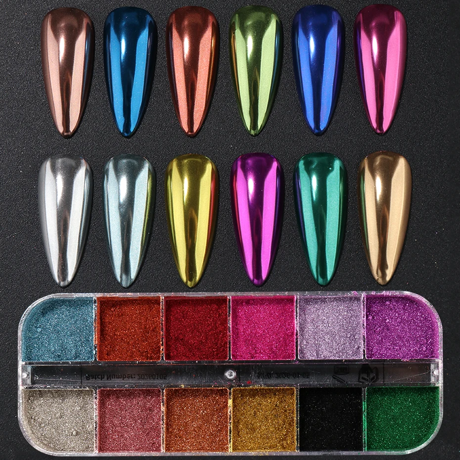 24 Farben Magischer Spiegel-Nagelglitzer Sommer Chrom Rosa Gold Silber Pigmentflocken Y2K Metallischer Effekt DIY Reibstaub – Detail 9