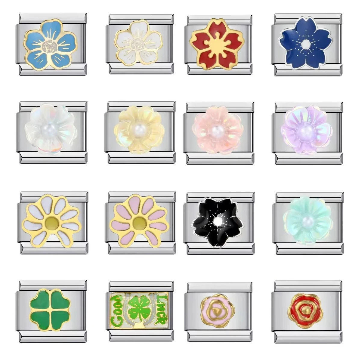 New Trend Fashion Flower Drip Oil Italian Charm Links Fit 9mm Accessory Stainless Steel Bracelets DIY Jewelry Making Wholesale