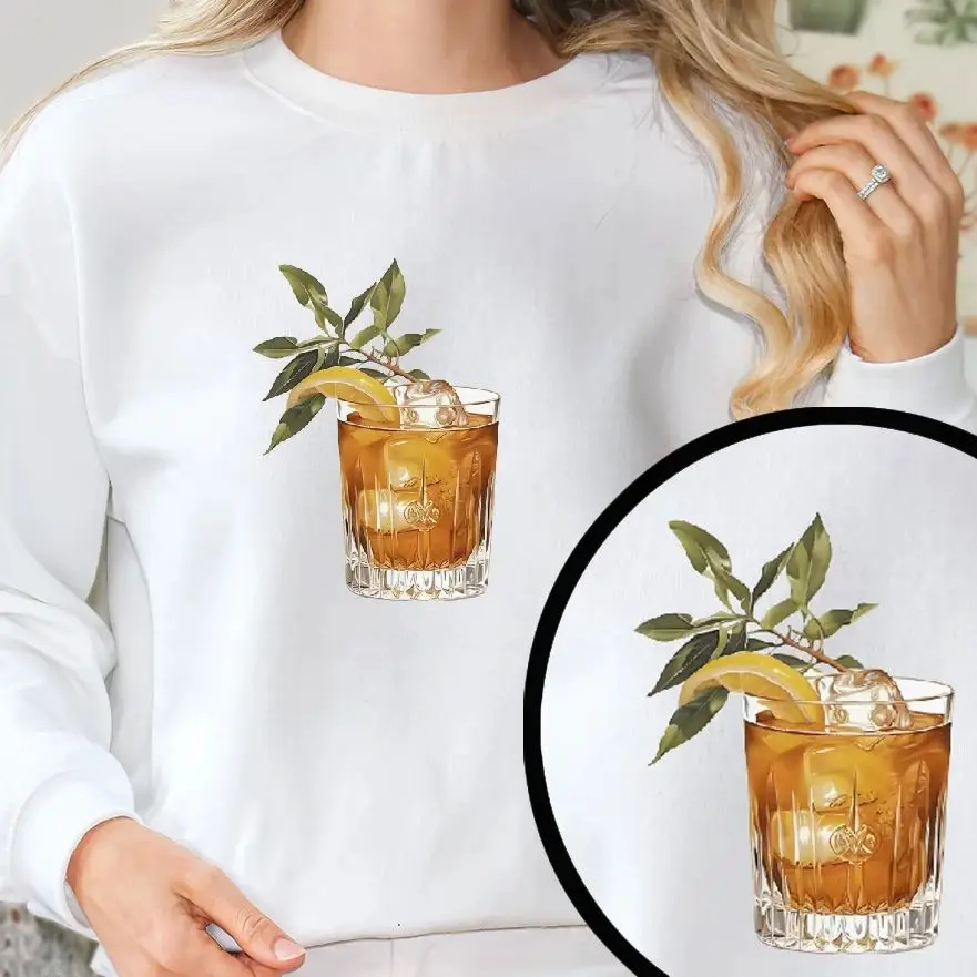 

Fresh Style Drink Sweatshirt Hand Drawn Retro Vintage Graphic Hoodies Y2K Casual Daily Wear Unisex Versatile Stylish Pullover