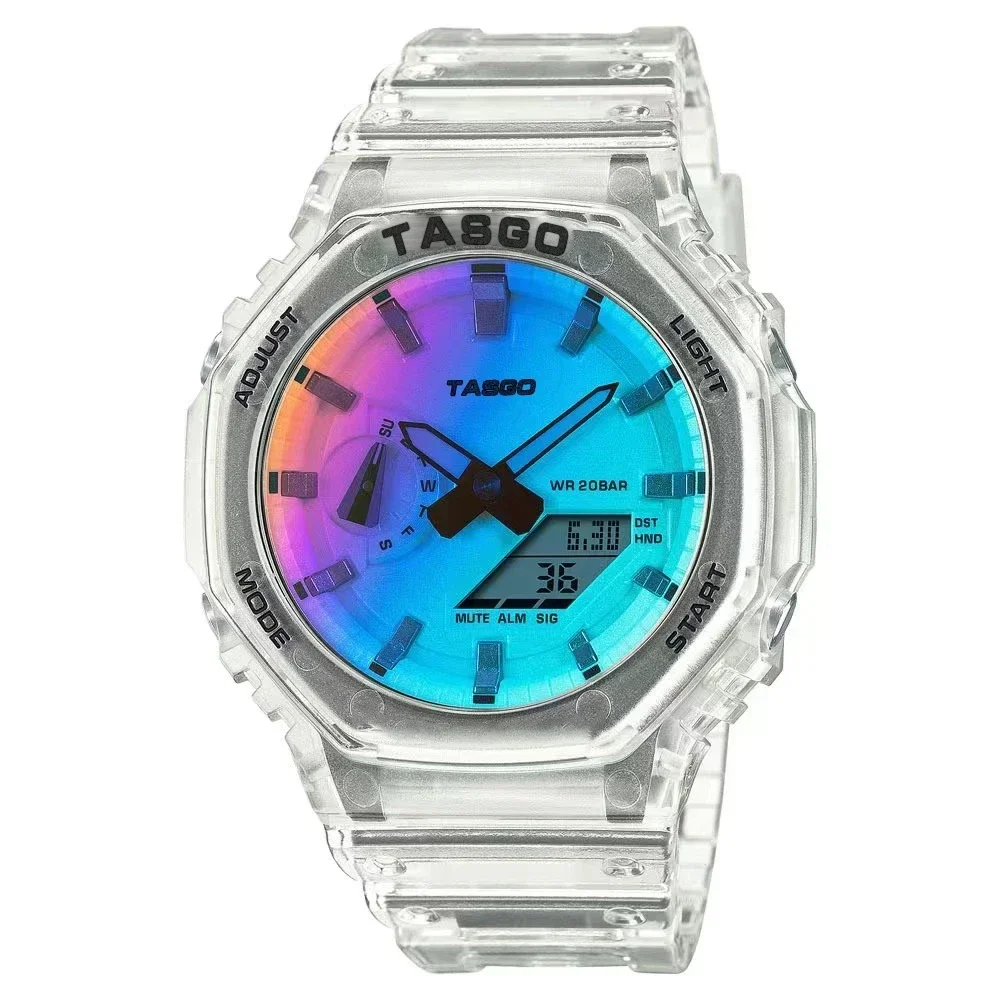 ساعة رجالية إلكترونية رقمية كاملة الوظائف LED مصباح رفع يدوي تلقائي للتوقيت العالمي سلسلة بلوط عالية الجودة