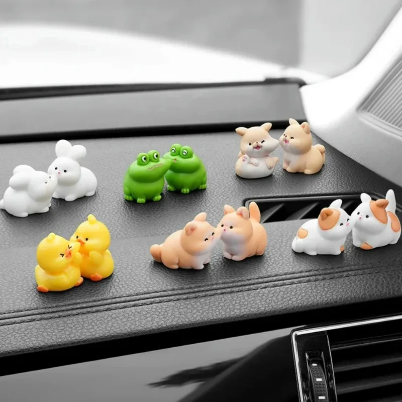 2Pcs Cute Cartoon Car Ornaments Creative Cat Rabbit  Frog Center Kissing Console Decorative Accessories Unpacking Car Ornaments