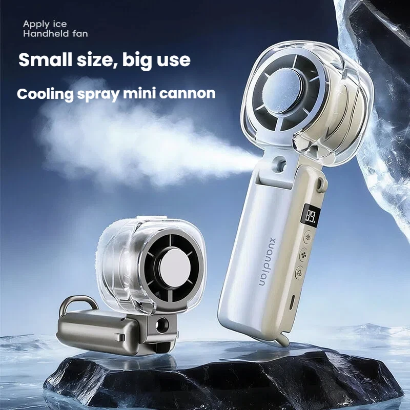2026 New Mini Handheld Mist Cooling Fan High Speed Portable Rechargeable Cold Air Wind Blower Digital Power Display For Summer