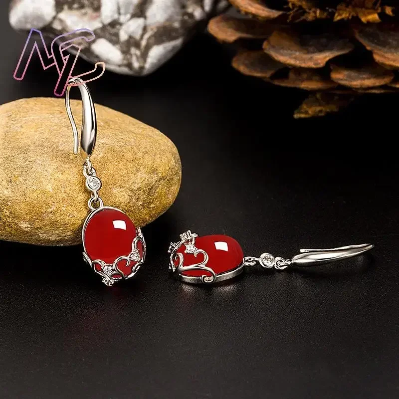 Natural Jade Agate Flower Earrings Carved Gemstone Real Jewelry Charm Talismans Stone Amulet Gifts for Women Lucky
