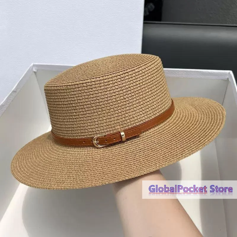 [TG823]Straw Boater Sun Hat UV Protection Adjustable Leather Strap For Summer Beach Vacation Outdoor Trip