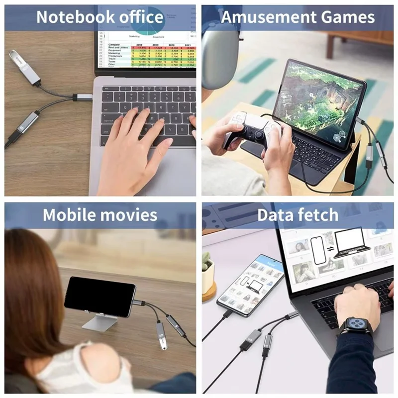 BNVN-2 In 1 PD 60W USB C OTG Charging Adapter Cable Type C To USB 2.0 Data Converter For Ipad  Huawei Xiaomi Laptop