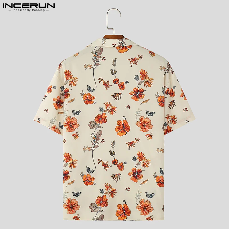 Incerun Männer Shirt Druck Revers Kurzarm Streetwear 2024 Urlaub Sommer Männer Kleidung 2024 atmungsaktive Freizeit hemden S-5XL