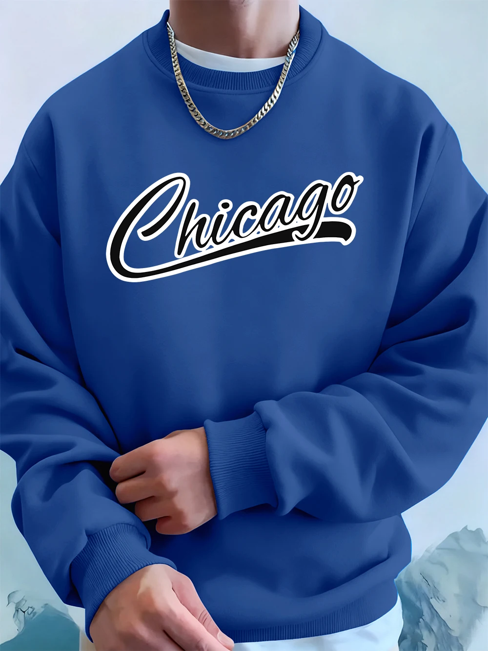 شيكاغو إلكتروني الطباعة الرجال هوديس الخريف بلوزات كبيرة الحجم الهيب هوب Crewneck الصوف ملابس رياضية دافئة الشارع الرجال الملابس #2