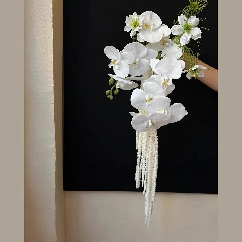 

Бело-зеленый водопад, держатель масляной живописи, имитация цветка, для свадьбы, корейский реквизит для съемки, фаленопсис буква