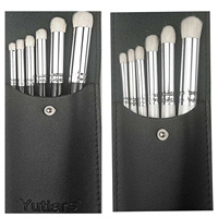6pcs Black/White High-Quality Wool Round Head Dry Brushes - With Portable Storage Bag, For Watercolor, Acrylic & Model Painting