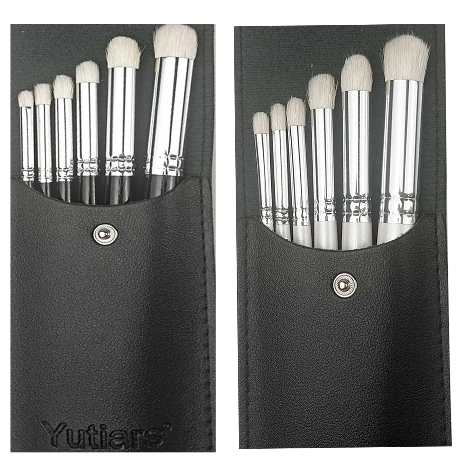 6pcs Black/White High-Quality Wool Round Head Dry Brushes - With Portable Storage Bag, For Watercolor, Acrylic & Model Painting