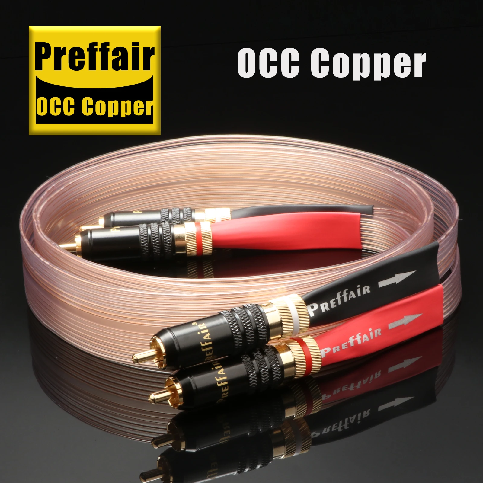 Preffair OCC Copper Flat RCA Audio Interconnect Cable 24K Gold Plated RCA Plug PVC Insulation HiFi Amp DAC Signal Patch Cord