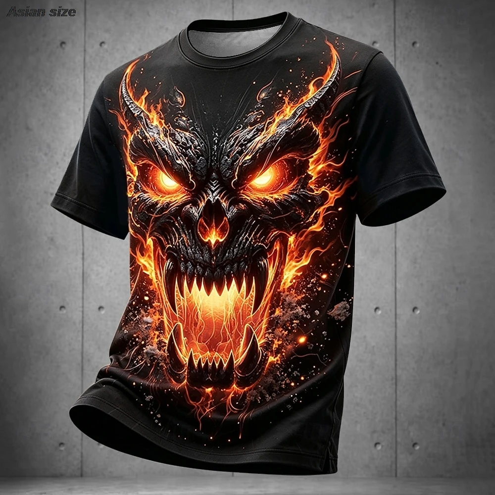 Halloween Men's Metal FinishT Shirt Short Sleeve T 3D Print Crew Neck Fashion Exaggerated Metallic Streetwear