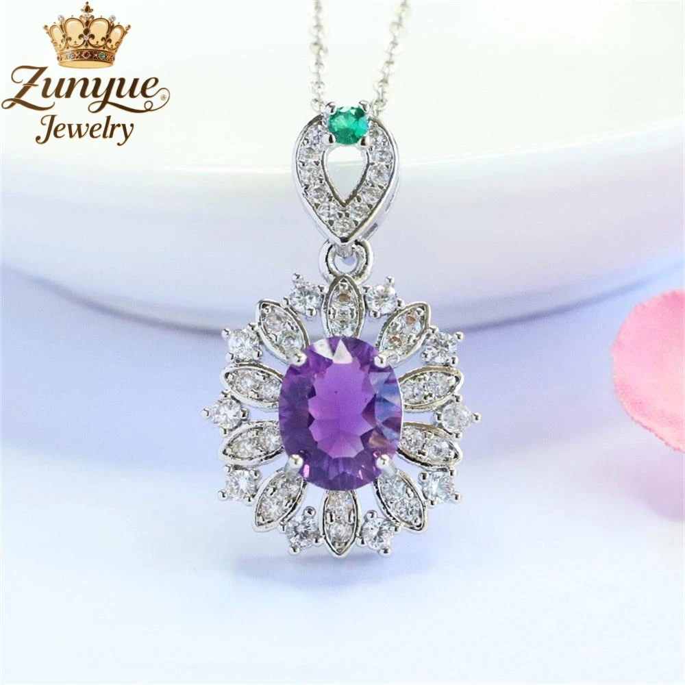 

Natural Amethyst With Diamond-Encrusted Hollowed-Out Flower Pendant Luxury Quality Fashion Jewelry Exquisite Elegant Charms Gift