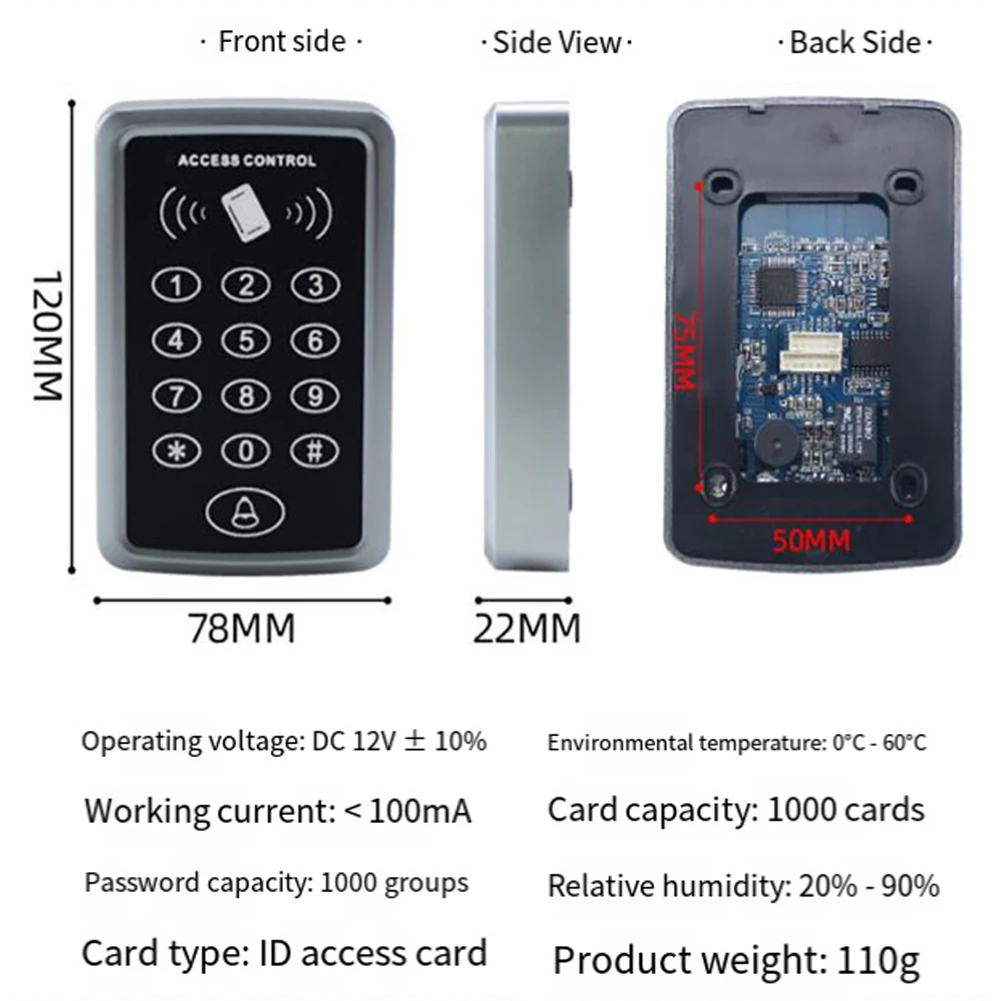

B48A RFID Keypad Keyboard Access Control System Waterproof Cover Outdoor EM4100 TK4100 Keyfobs Door Opener for Lock System