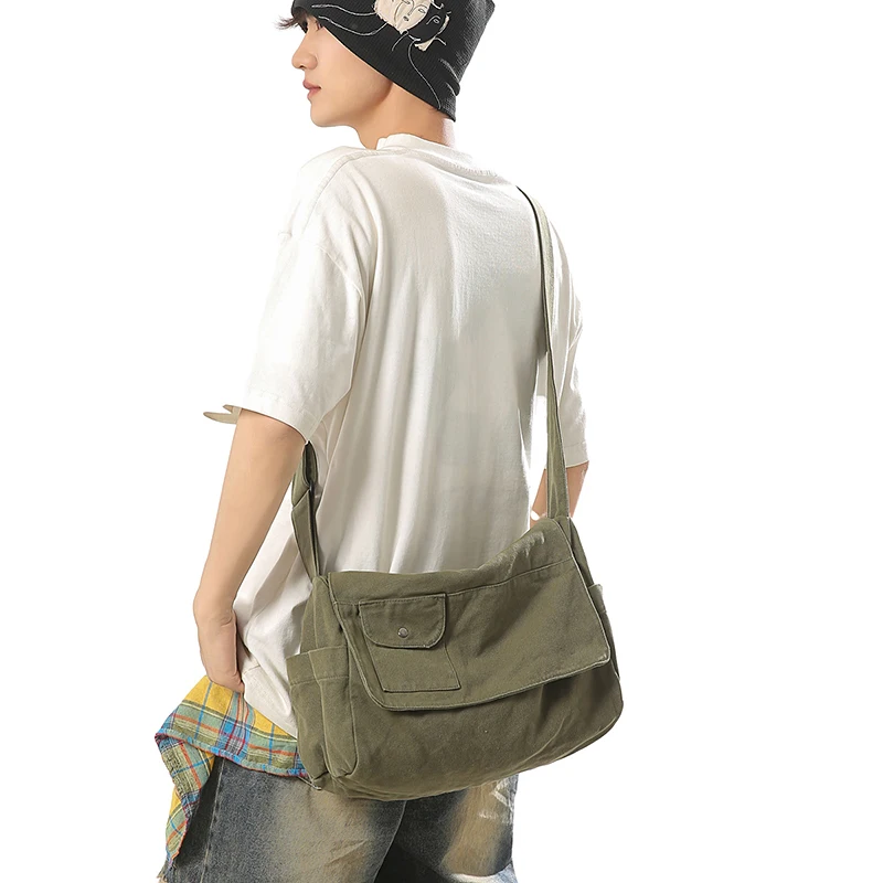 

Solid Flap Canvas Women's Bag Student Shoulder Bag Vintage Eco Bag Korean Messenger Bag Y2K Tote Bag Designer Handbags Female