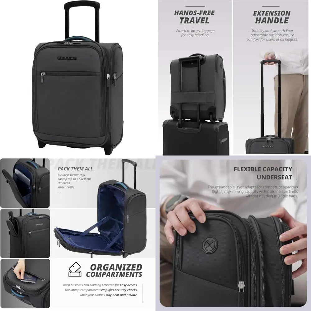 

Compact Expandable Softside Carry-On Luggage Bag with Wheels for Air Travel and Short Trips