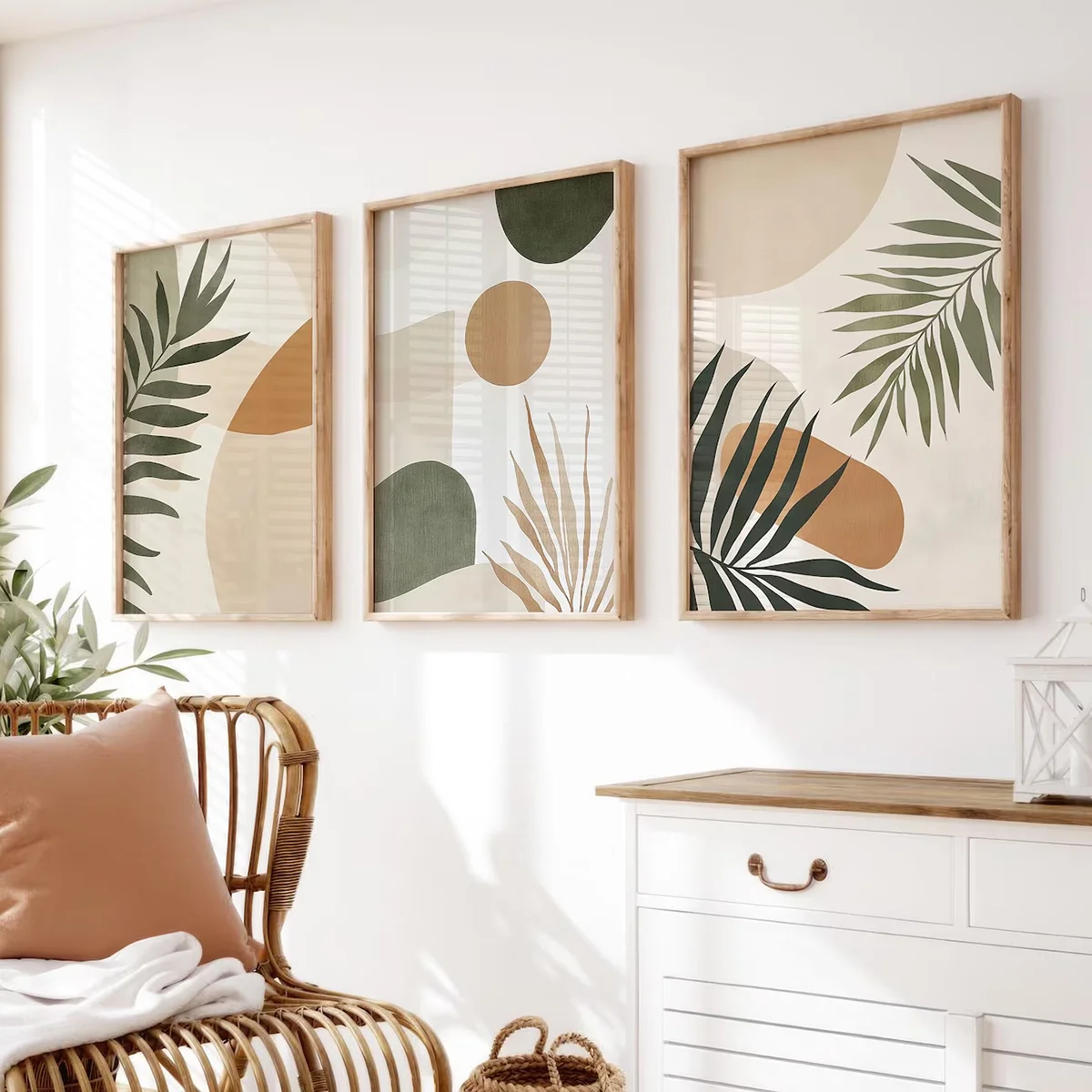 3PCS Warm Neutral Tones Wall Art  Modern Rustic Botanical Posters Japandi Minimalist Decor  Canvas Paints For Room Decoration
