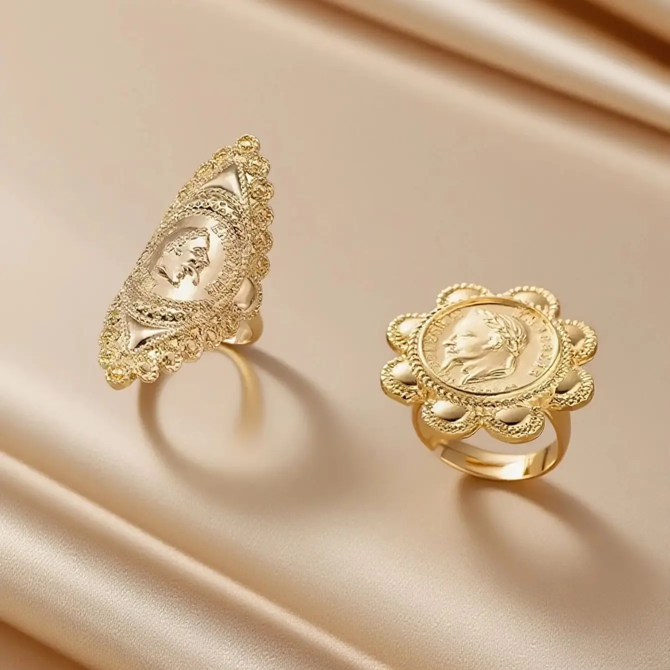 gold plated napoleon coin jewelry rings adjustable size middle east european royal wedding bands