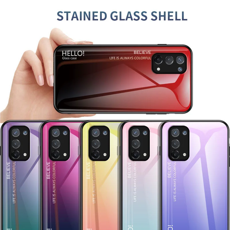 For Oppo A74 5G CPH2197 CPH2263 Case Shockproof Gradient Glass Hard Back Cover Phone Case Soft Bumper for Oppo A74 5G CPH2197