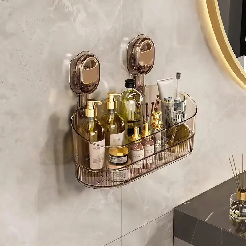 

No-Drill Bathroom Suction Storage Box Large Capacity & Strong Load-Bearing Hanging Shower Shelf Shower Caddy for Bathroom