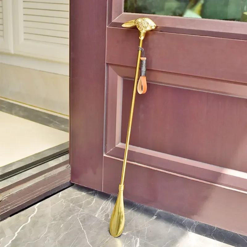 DSA Handmade Shoe Lifter Luxury Home European Golden Horse Head Creative Brass Long Durable Shoehorn