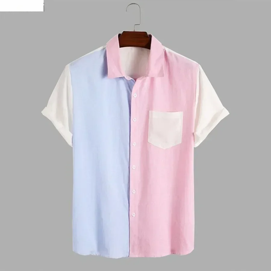 

Men's Summer Colorblock Shirts Short Sleeve Shirt Fashion Casual Lapel Cardigan Loose Comfortable Tops for Men Beach Shirts