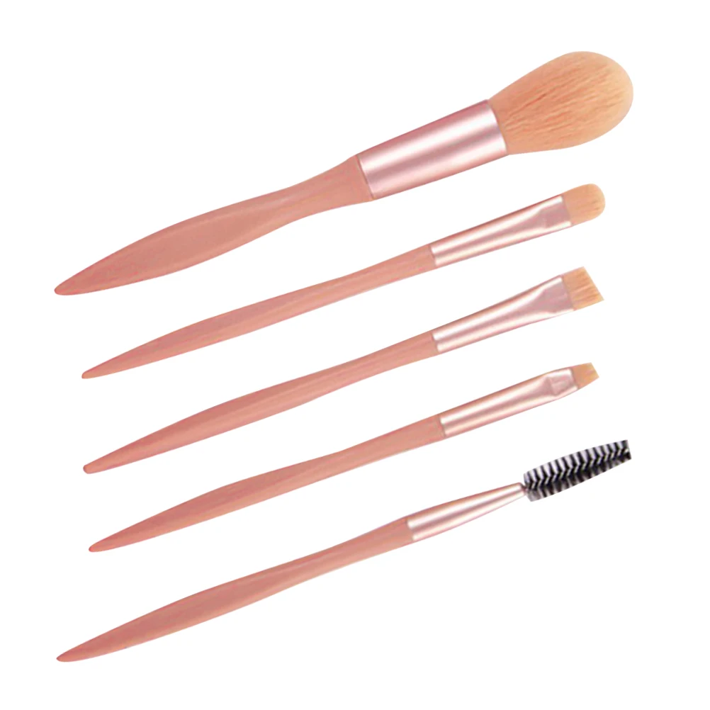 

5pcs Makeup Brush Set Portable Pink Coffee Fiber Brushes for Powder Eyeshadow Face Blending Professional Cosmetics
