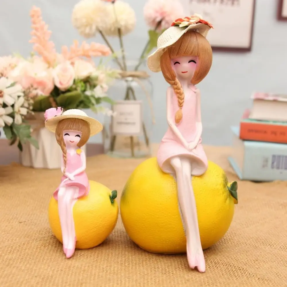 Creative Cute Fruit Girl Figurines Resin Crafts Cartoon Fruit Doll Ornaments Jelly Color Girl Car Accessories Decor Gifts