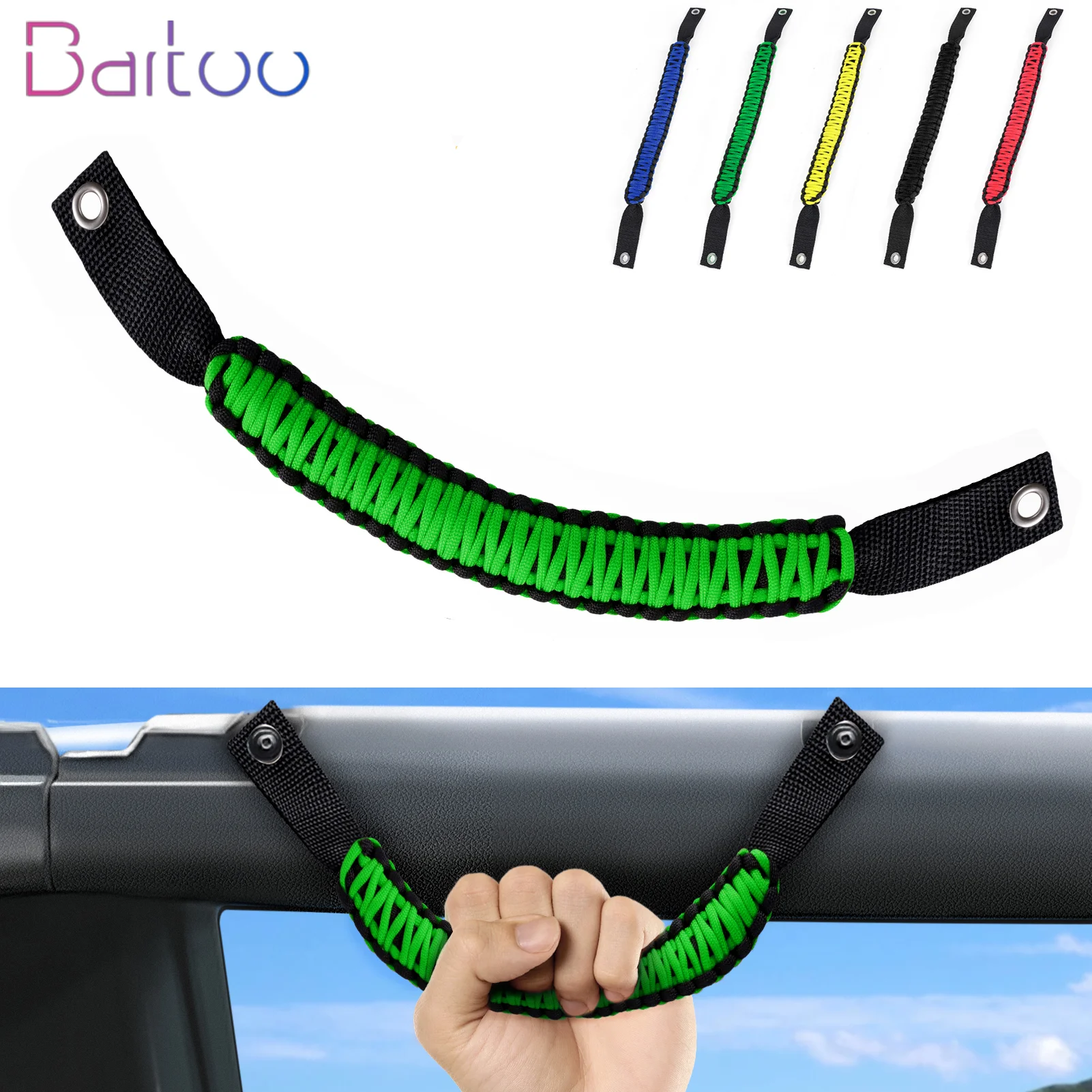 

Bartoo-Car Roof Handle Rope Grab Handle Anti-Slip Up Rear Door Top Armrests For Jeep Wrangler & Ford Bronco BAG107