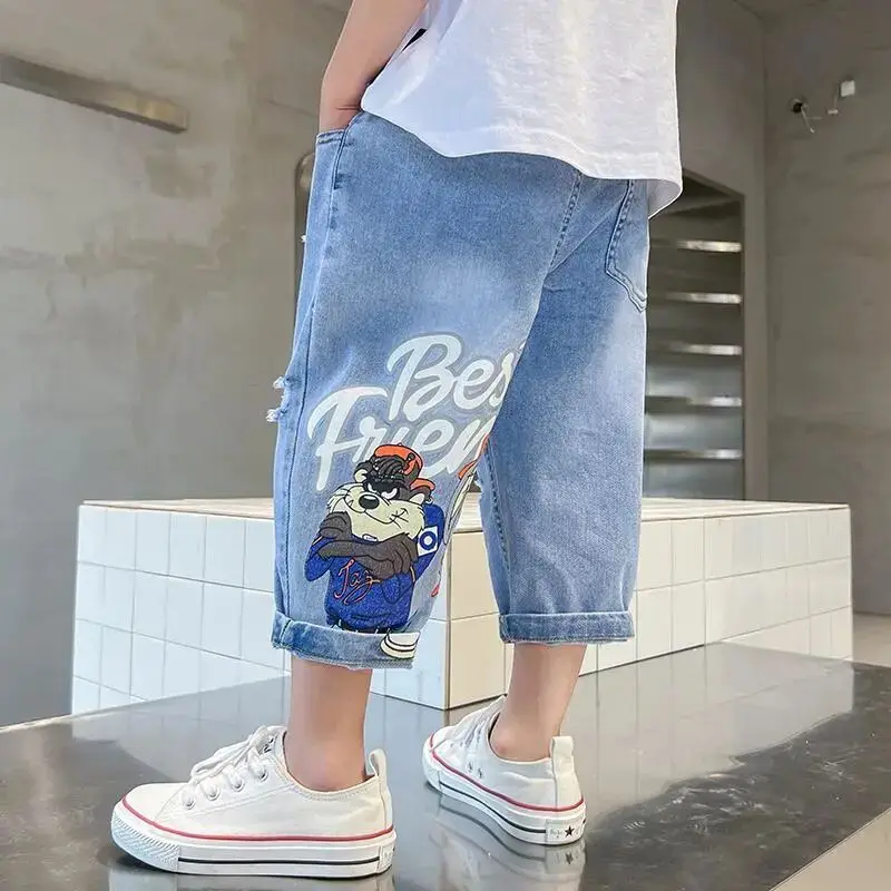 Summer Clothing Teenage Boys Jeans Shorts Children\'s Capris Pant Fashion Boy Baby Capris Thin Cut Shorts  4 6 8 10 12Y