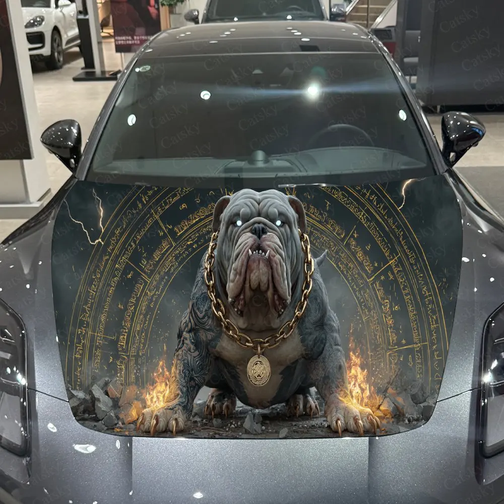 

Bulldog Lightning Street Art ПВХ наклейки на капот автомобиля, самоклеящаяся водонепроницаемая наклейка на капот автомобиля, защита автомобиля St