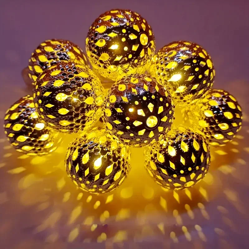 Moroccan Ball Lamp Iron Art LED Light Strip Solar Light String Suitable for Outdoor Party Courtyard and Garden Decoration image 3