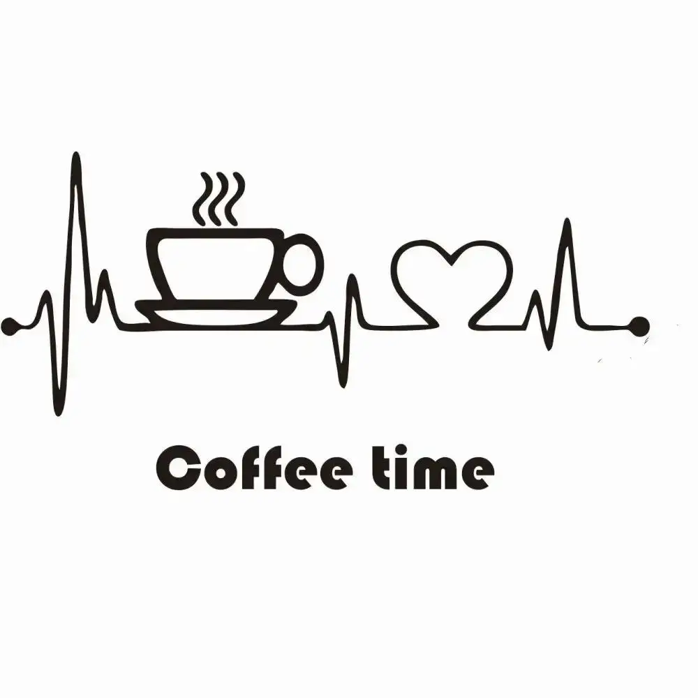 1 pc Coffee Time Heartbeat Rate Coffee Shop Kitchen Wall Decals Wall Sticker Self Adhesive Vinyl Waterproof Wall Art Decal