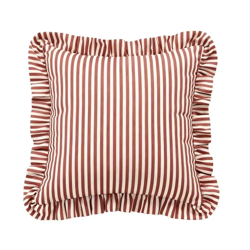 Ruffled Edge Pillowcase Cushion Cover Piping Design Plaid Print Ruffled Edge Pillowcase Striped Print Soft Fabric