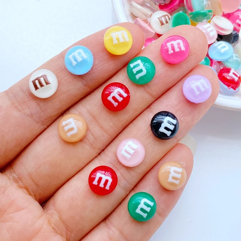 50Pcs New Cute 8mm Mini Mixed M Letter Series Resin Flatback Cabochon Scrapbook Kawaii Embellishments Accessories