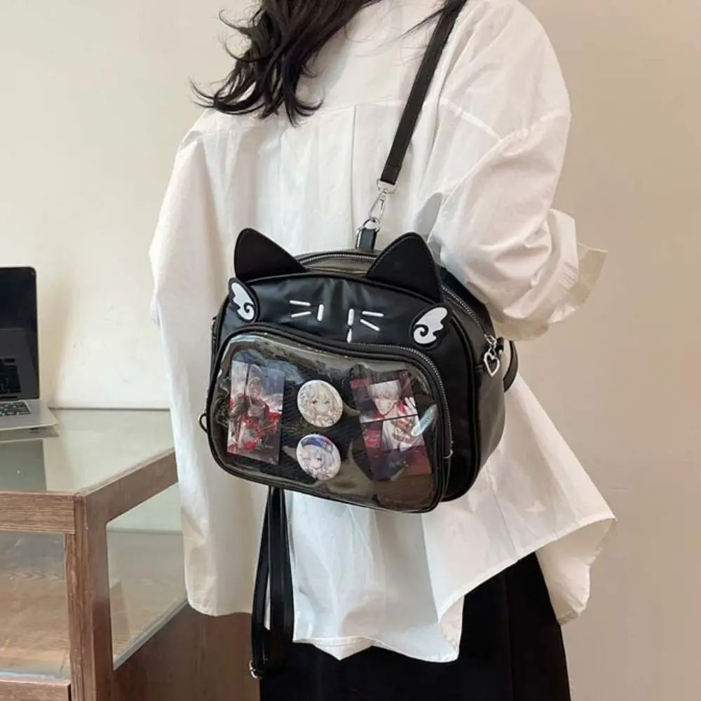 Zipper Bag Kawaii Cat Itabag Cotton Doll Bag PU Transparent Pocket Idol Merchandise Storage Small Item Bag Fashion Backpacks
